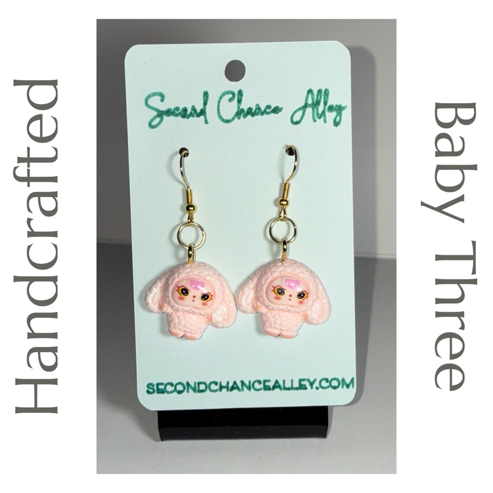 Baby Three Earrings – Handcrafted Whimsy‎ in Blush Pink